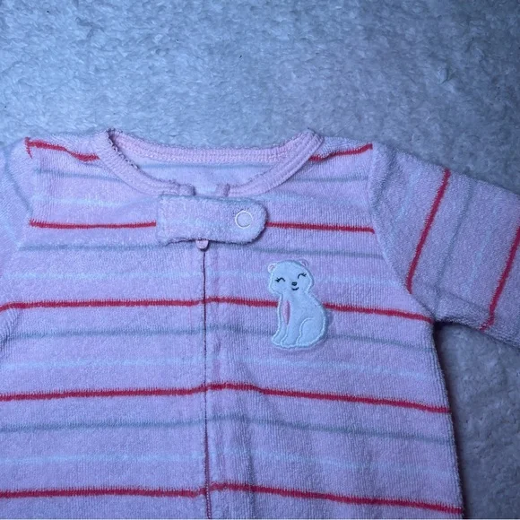 Carter's Pink and Coral Striped Footed One-Piece - Picture 2 of 7